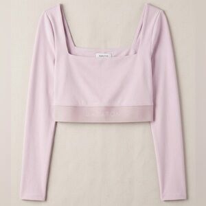 Aritzia Babaton Pastel Lilac Blush Square-Neck Long-Sleeve Crop Top